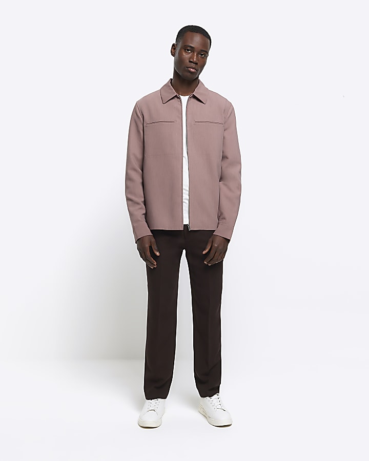 Pink regular fit zip up smart shacket