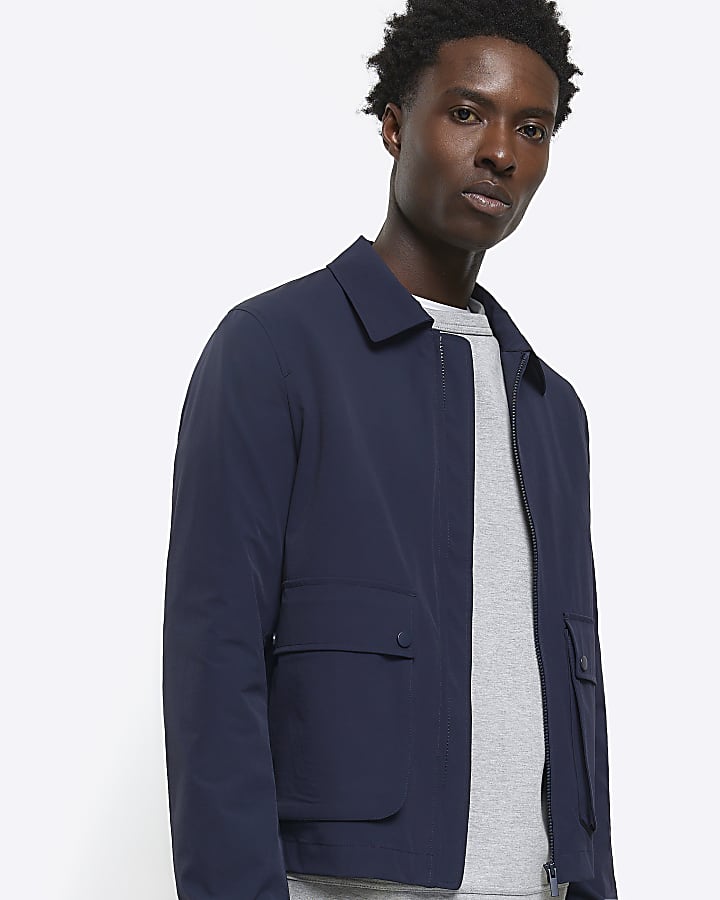 Navy regular fit zip up Harrington jacket