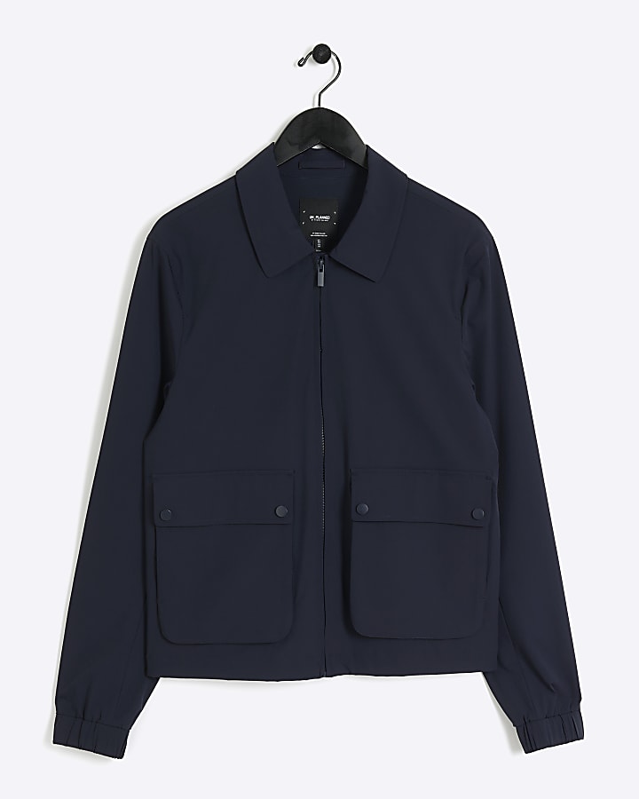 Navy regular fit zip up Harrington jacket