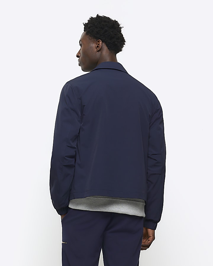 Navy regular fit zip up Harrington jacket