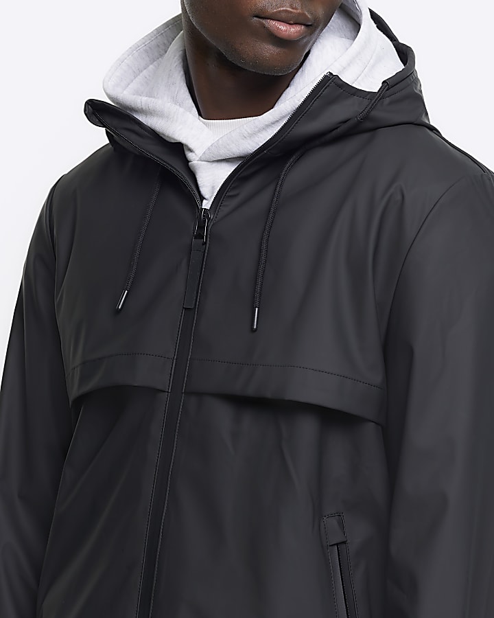 Black regular fit short raincoat jacket