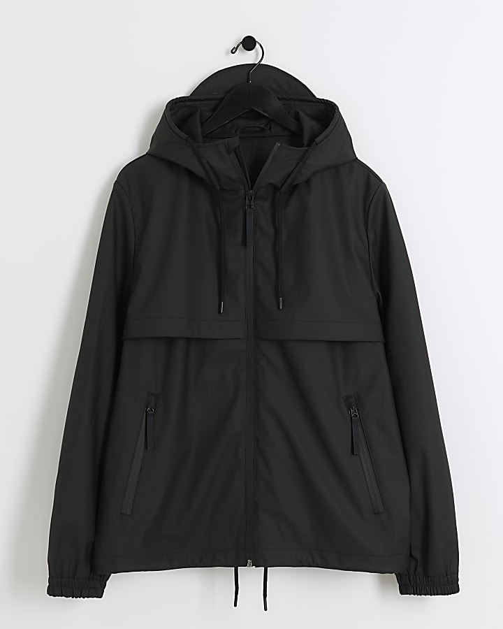 Black regular fit short raincoat jacket