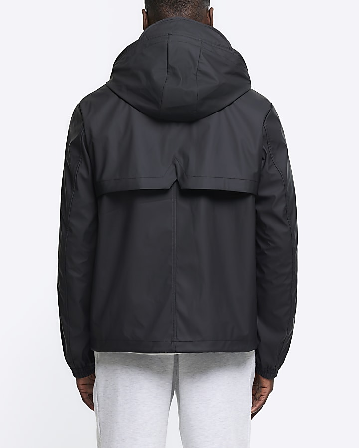 Black regular fit short raincoat jacket