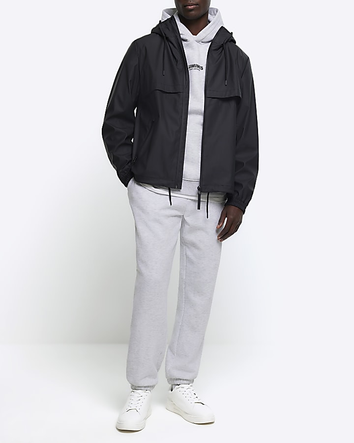 Black regular fit short raincoat jacket