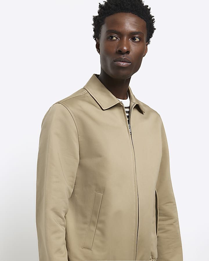 Beige regular fit smart Harrington jacket