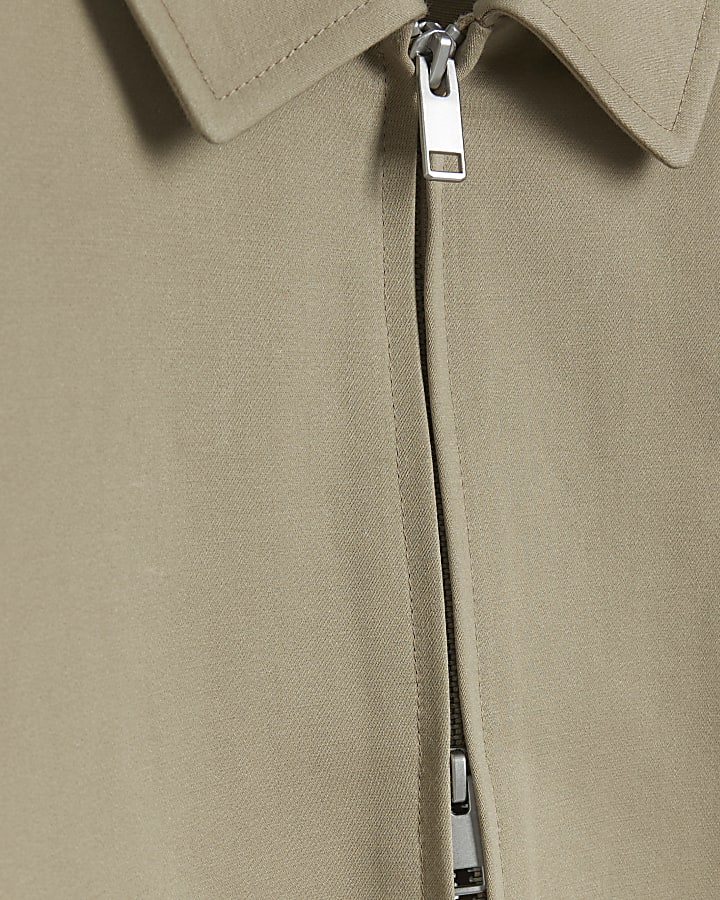 Beige regular fit smart Harrington jacket