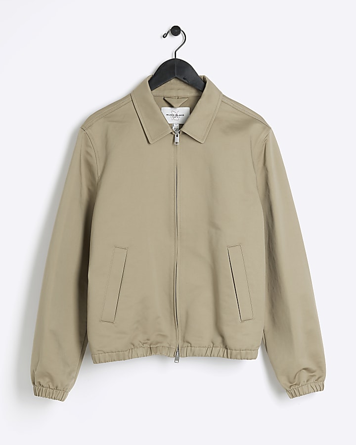 Beige regular fit smart Harrington jacket