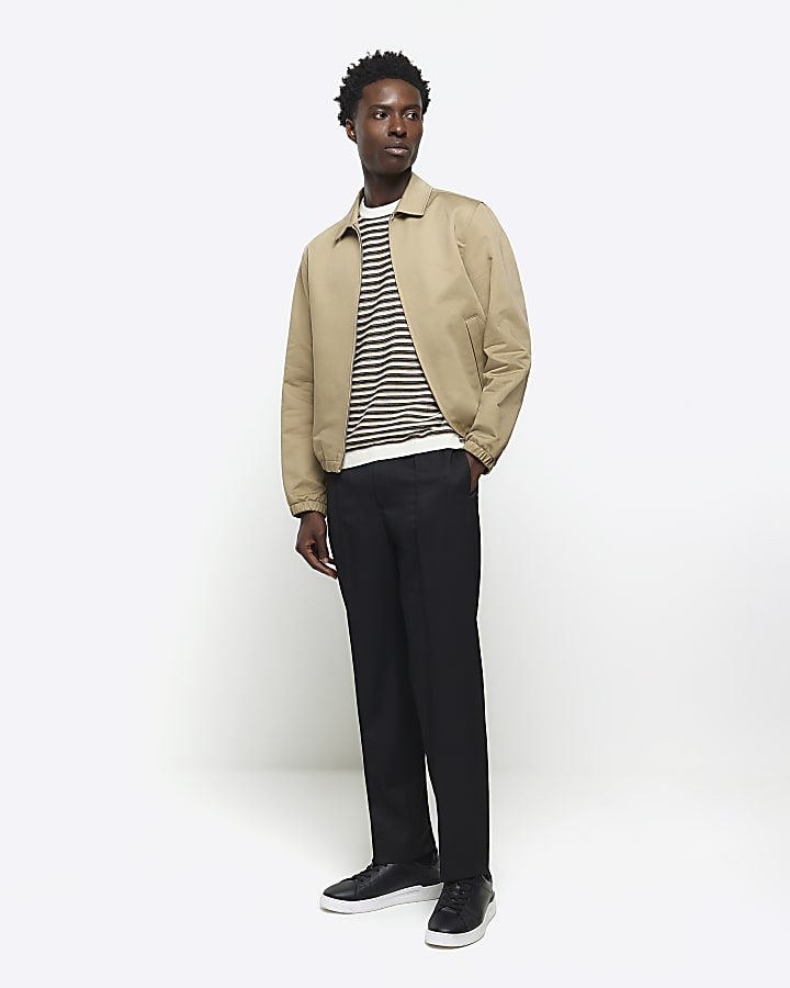 Beige regular fit smart Harrington jacket