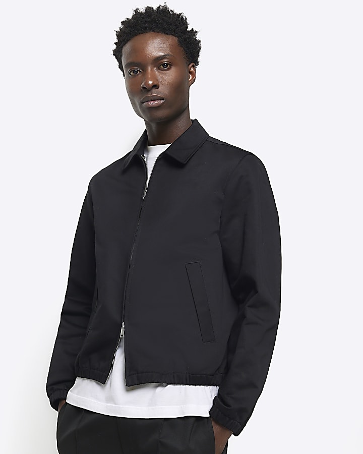 Black regular fit smart Harrington jacket