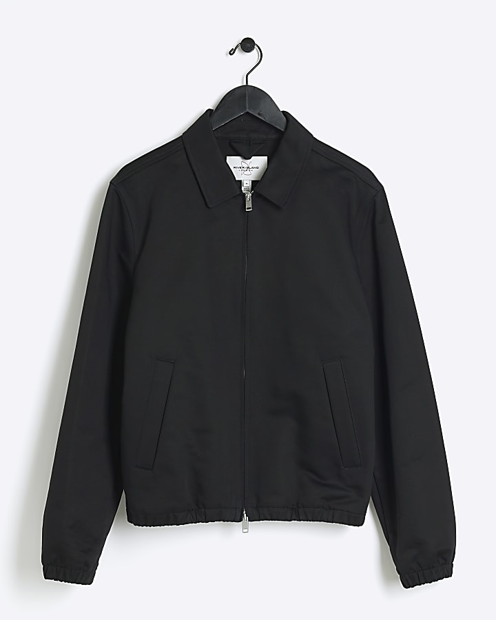 Black regular fit smart Harrington jacket