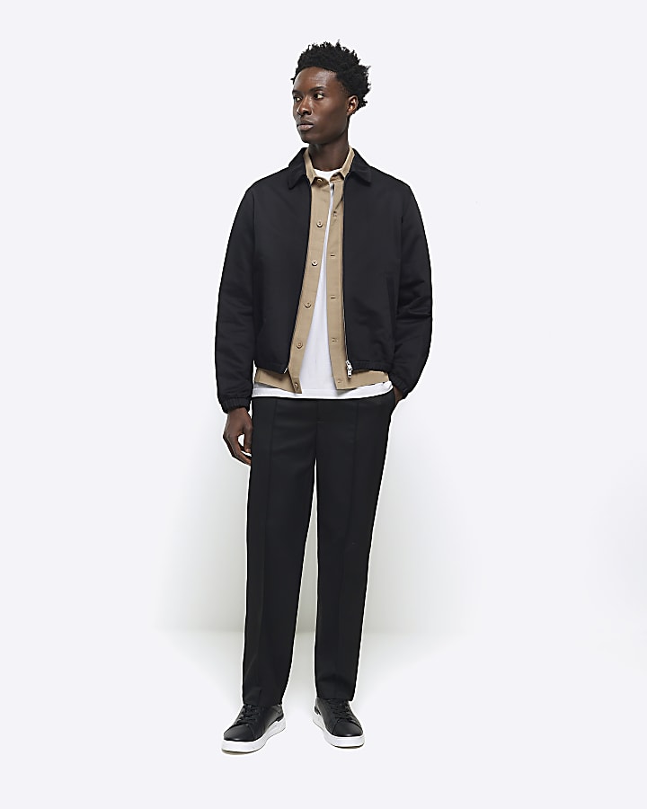 Black regular fit smart Harrington jacket