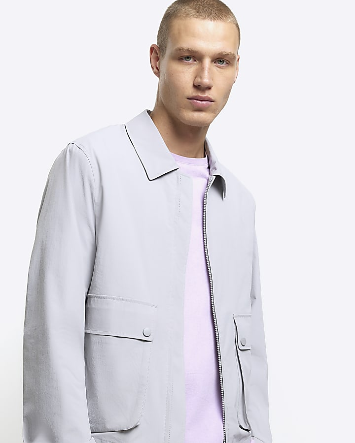 Grey regular fit zip up Harrington jacket