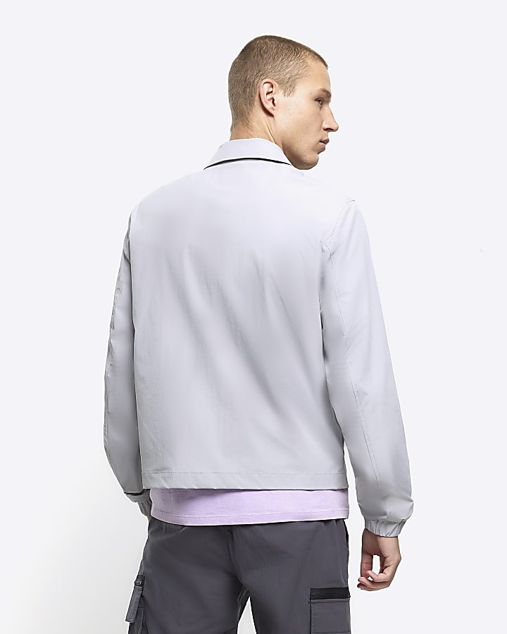 Grey regular fit zip up Harrington jacket