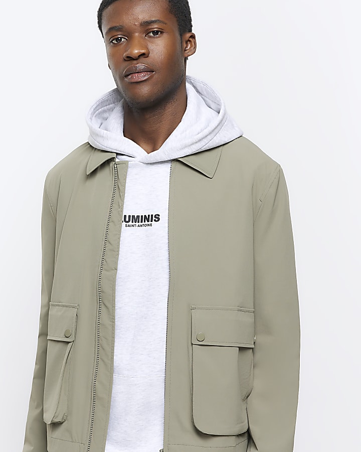 Khaki regular fit zip up Harrington jacket