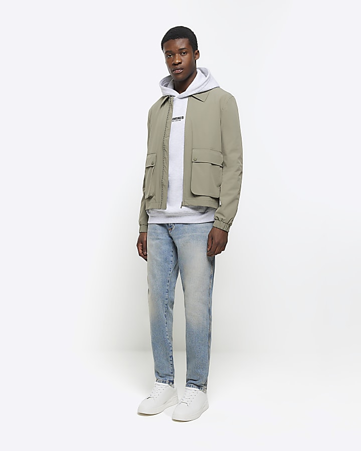 Khaki regular fit zip up Harrington jacket