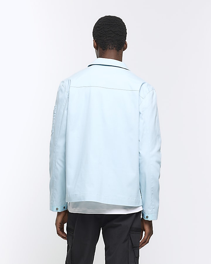 Blue regular fit tech utility shacket