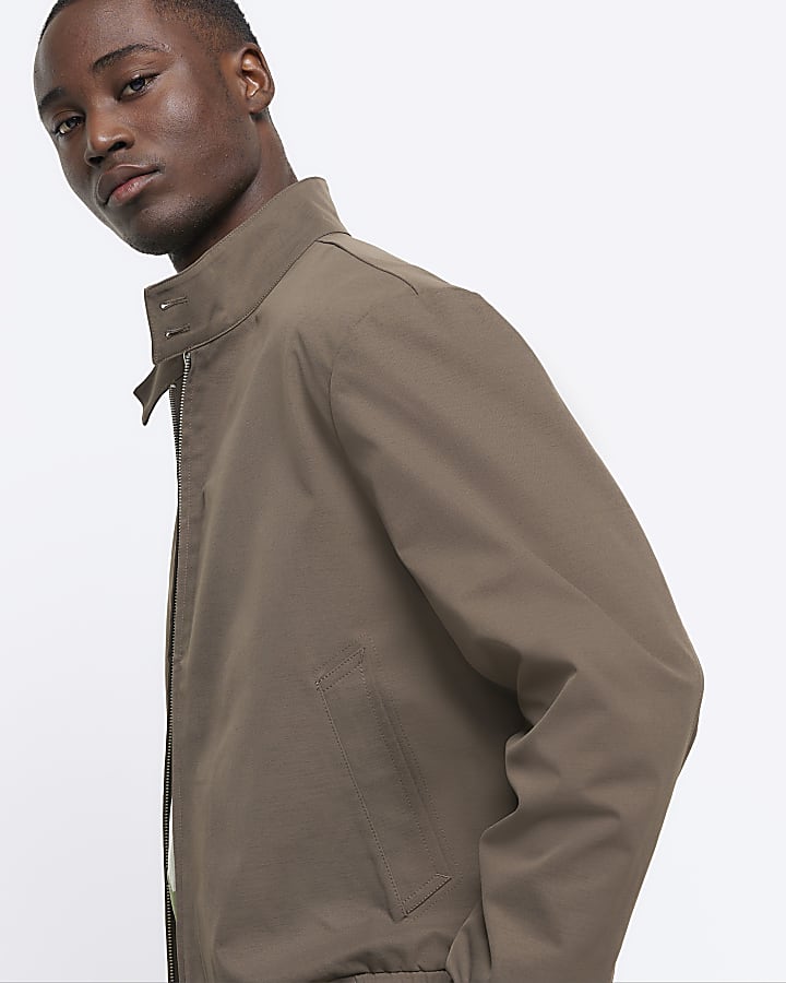 Khaki regular fit funnel harrington jacket