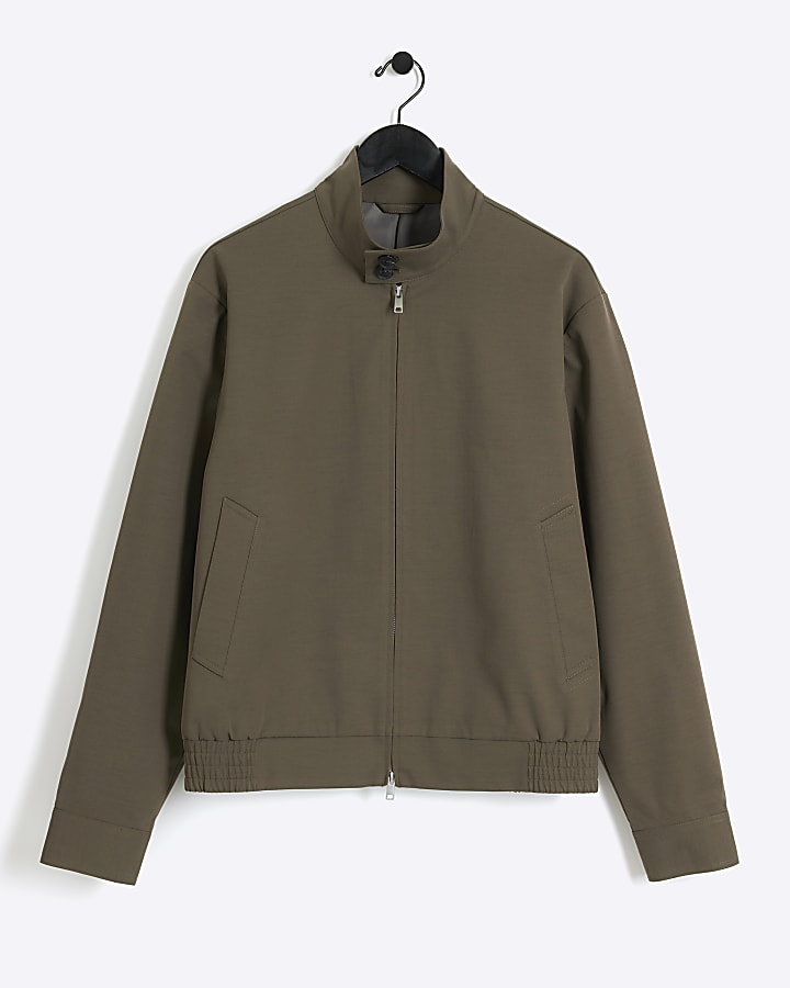 Khaki regular fit funnel harrington jacket