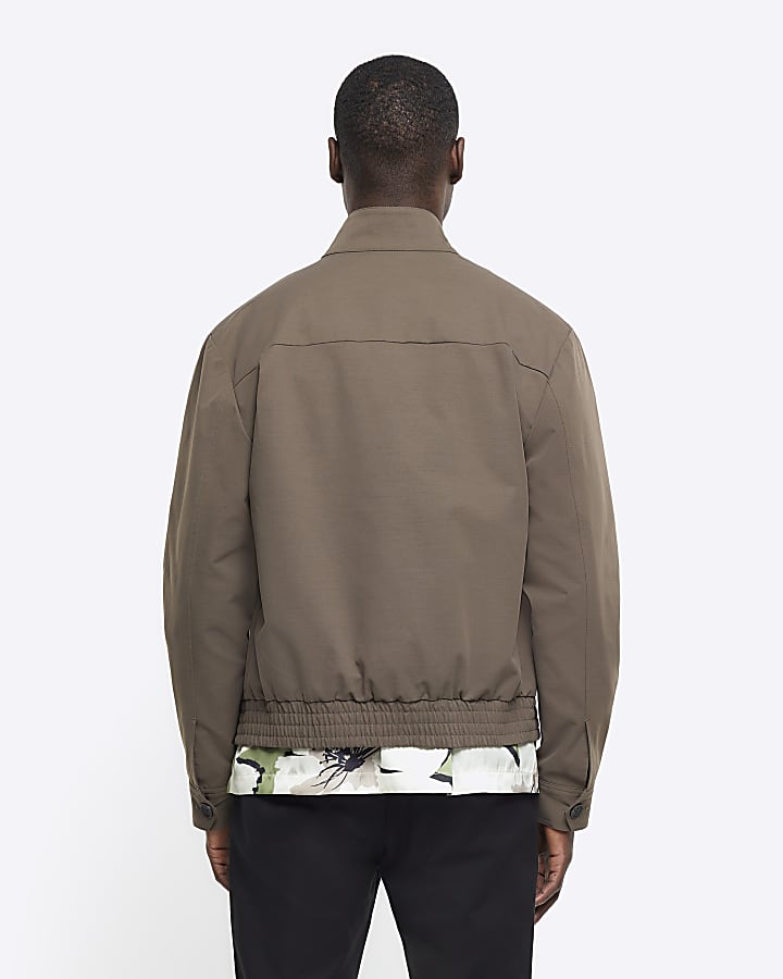 Khaki regular fit funnel harrington jacket