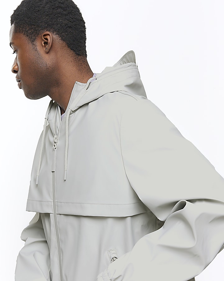 Grey regular fit short raincoat jacket