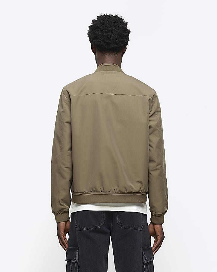 Brown regular fit zip up bomber jacket