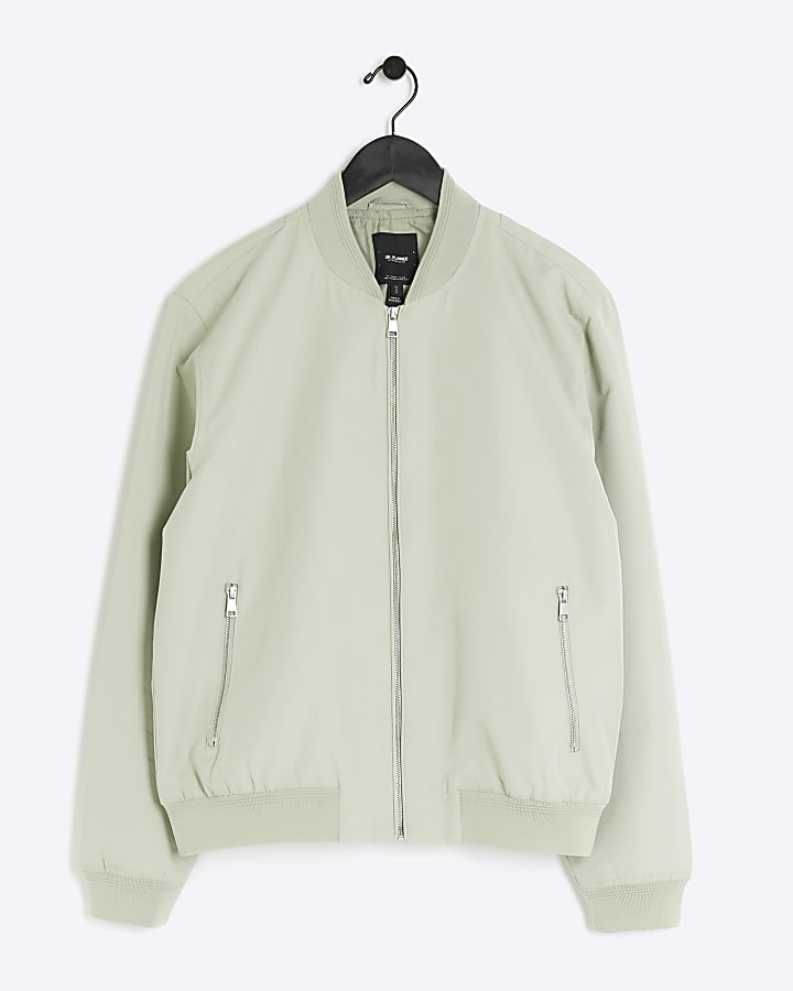 Green regular fit zip up bomber jacket