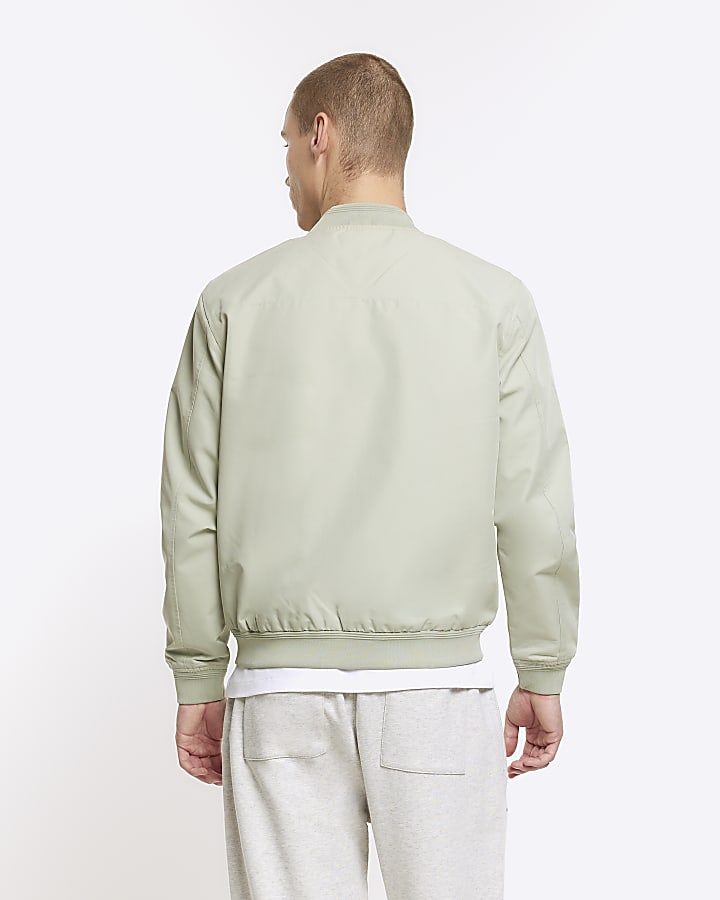 Green regular fit zip up bomber jacket