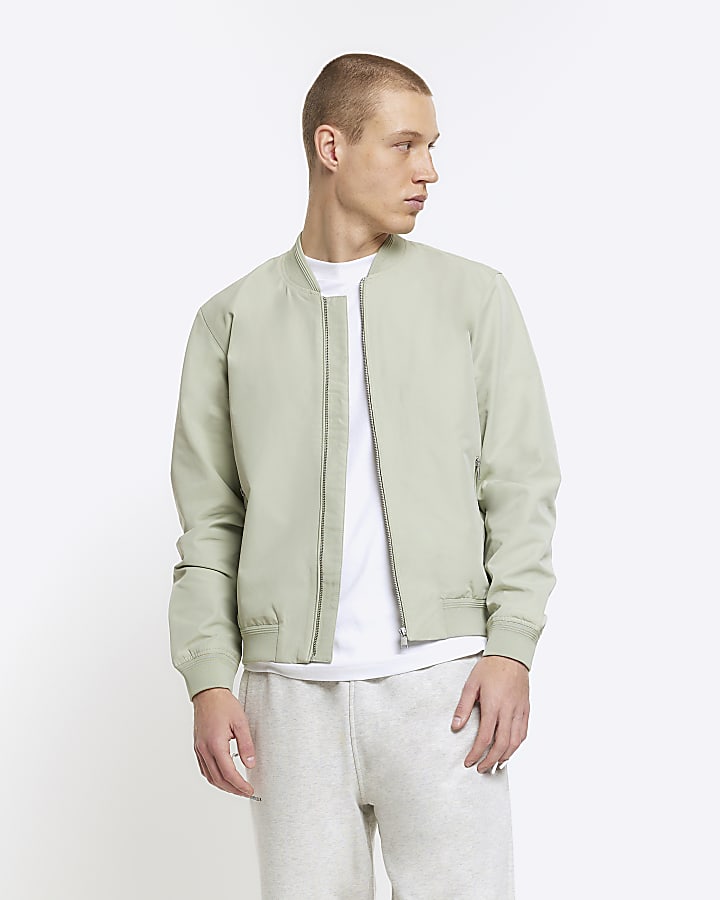 Green regular fit zip up bomber jacket