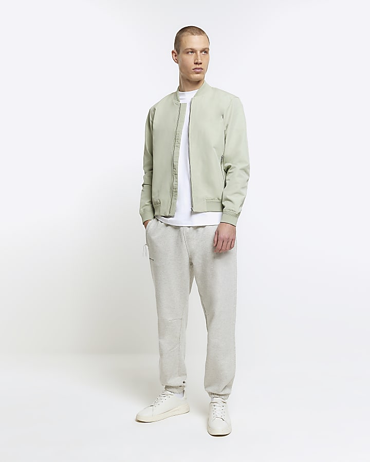 Green regular fit zip up bomber jacket