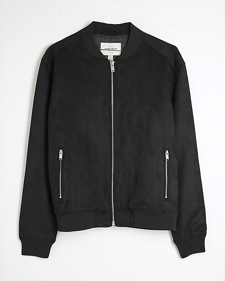 Black Faux Suedette Bomber Jacket