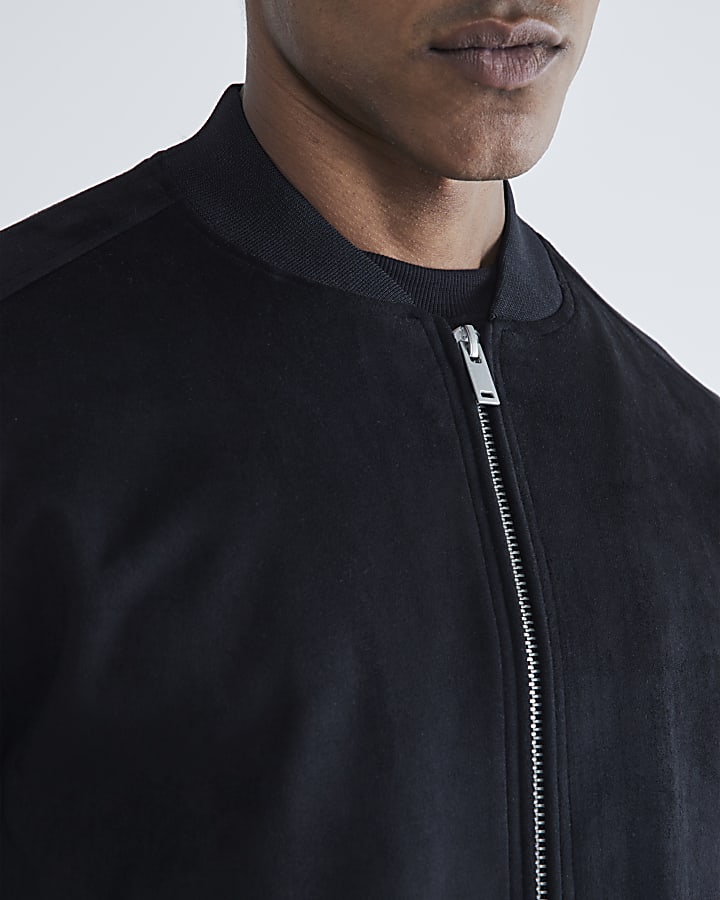 Black Faux Suedette Bomber Jacket
