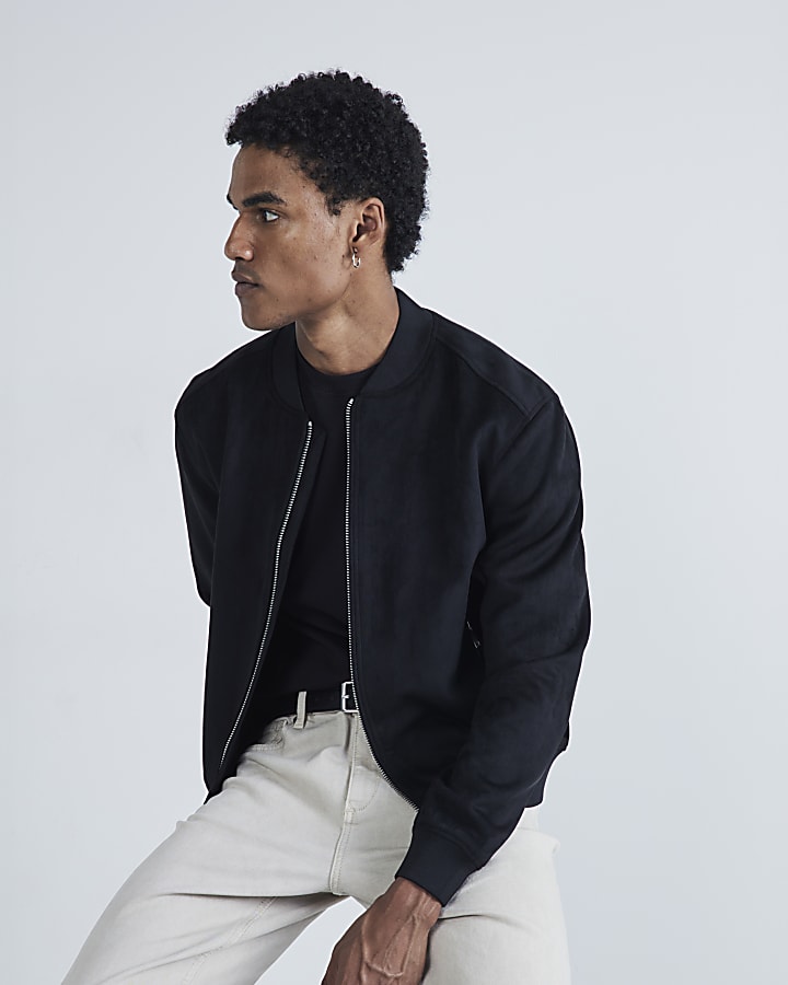 Black Faux Suedette Bomber Jacket
