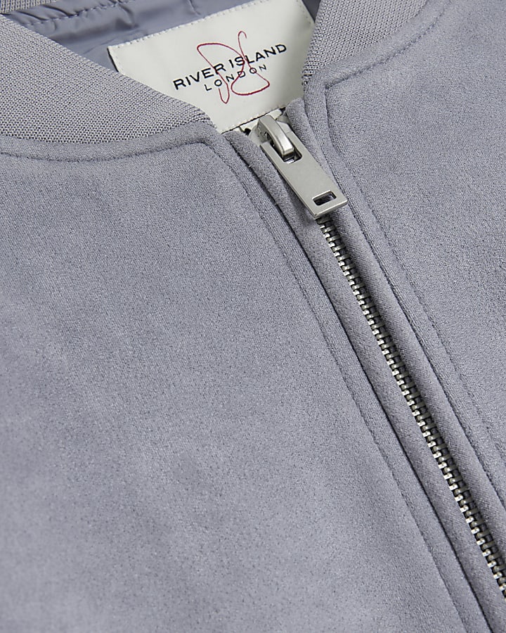 Blue regular fit suedette bomber jacket