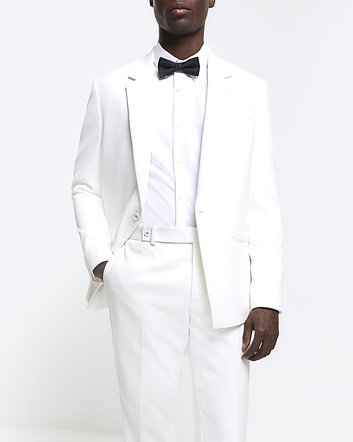 White slim fit crepe tux trousers