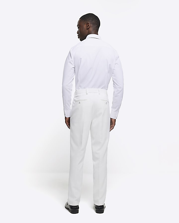 White slim fit crepe tux trousers