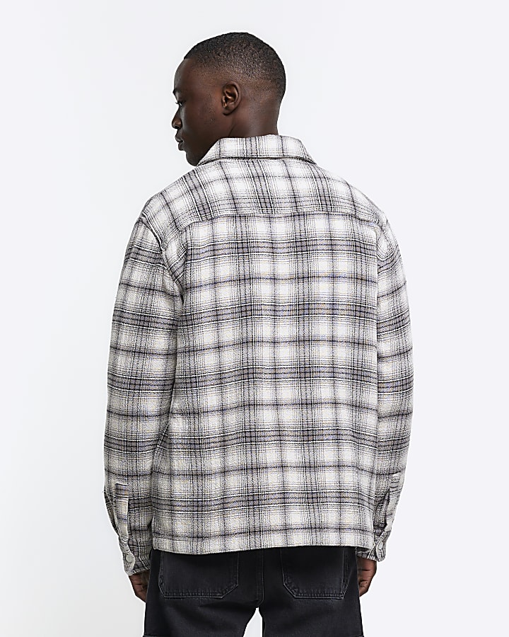 Grey regular fit check long sleeve overshirt