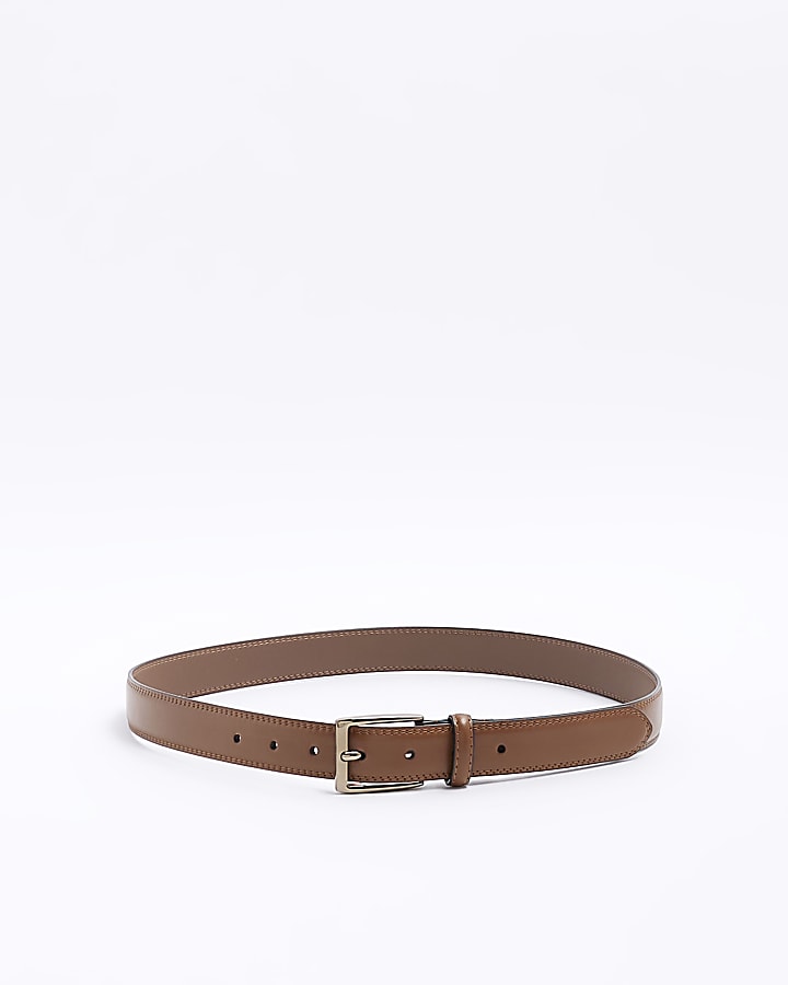 Brown faux leather buckle belt