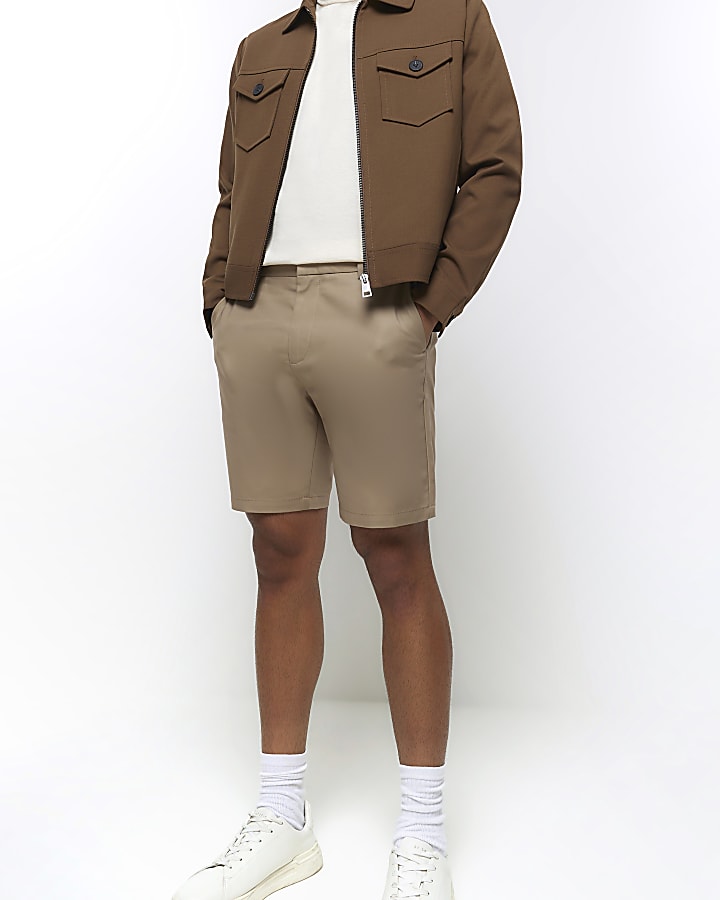 Beige slim fit chino shorts