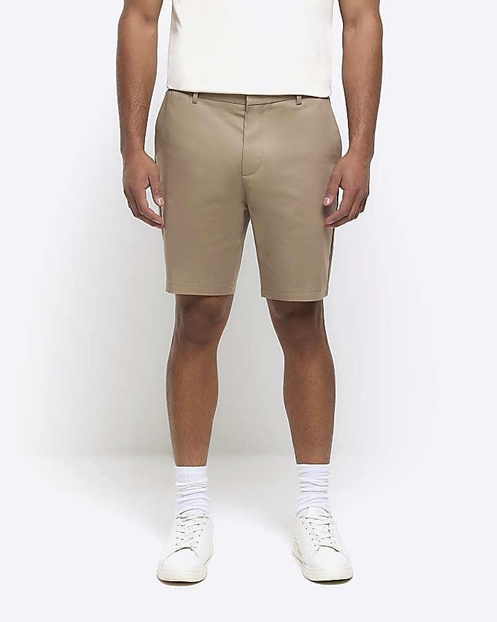 Beige slim fit chino shorts