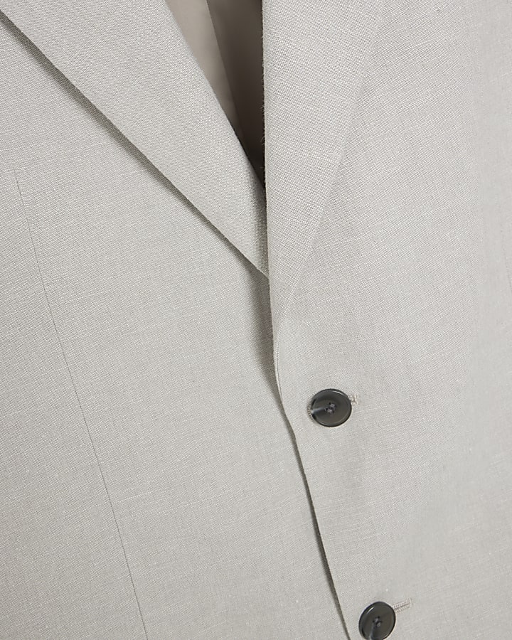 Beige slim fit linen blend suit jacket