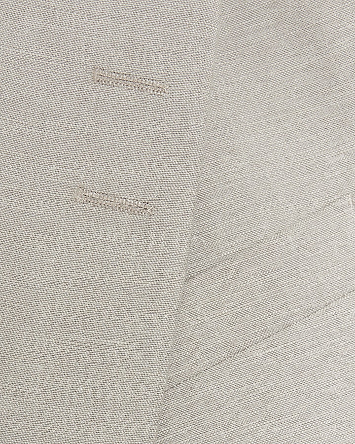 Beige slim fit linen blend suit jacket