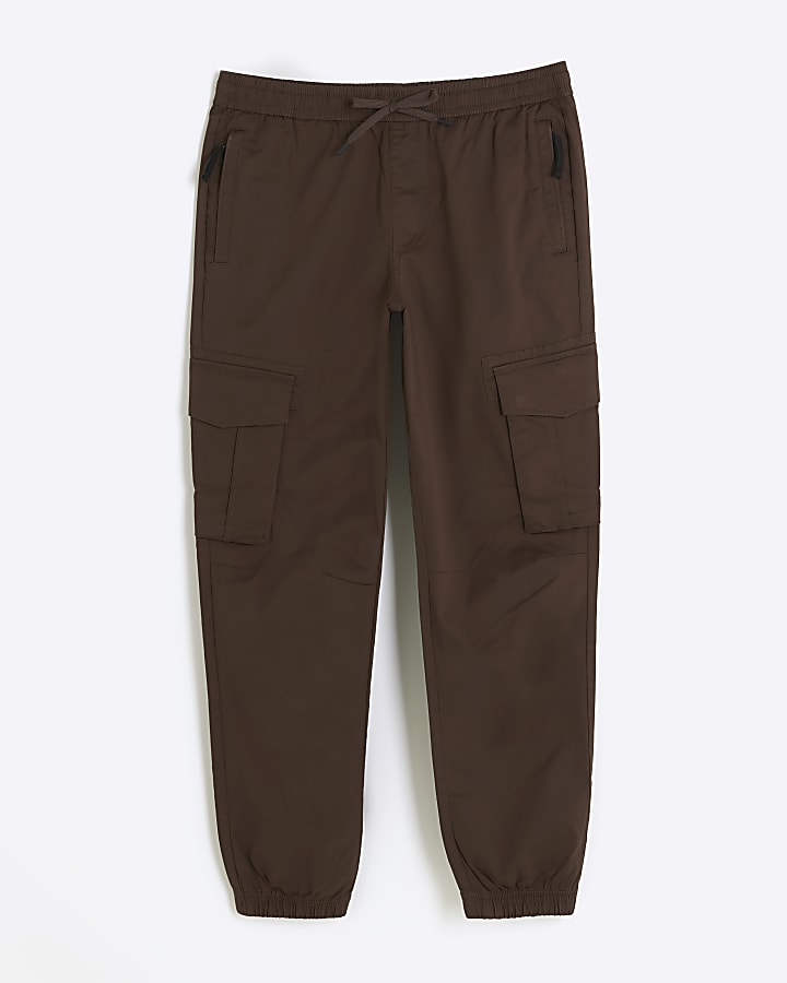 Washed brown slim fit cargo joggers