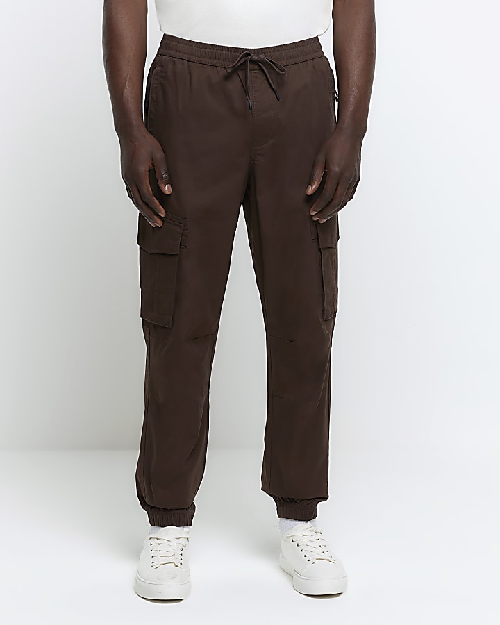 Washed brown slim fit cargo joggers