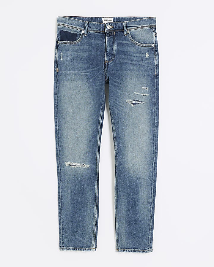 Blue Slim Fit Ripped Jeans