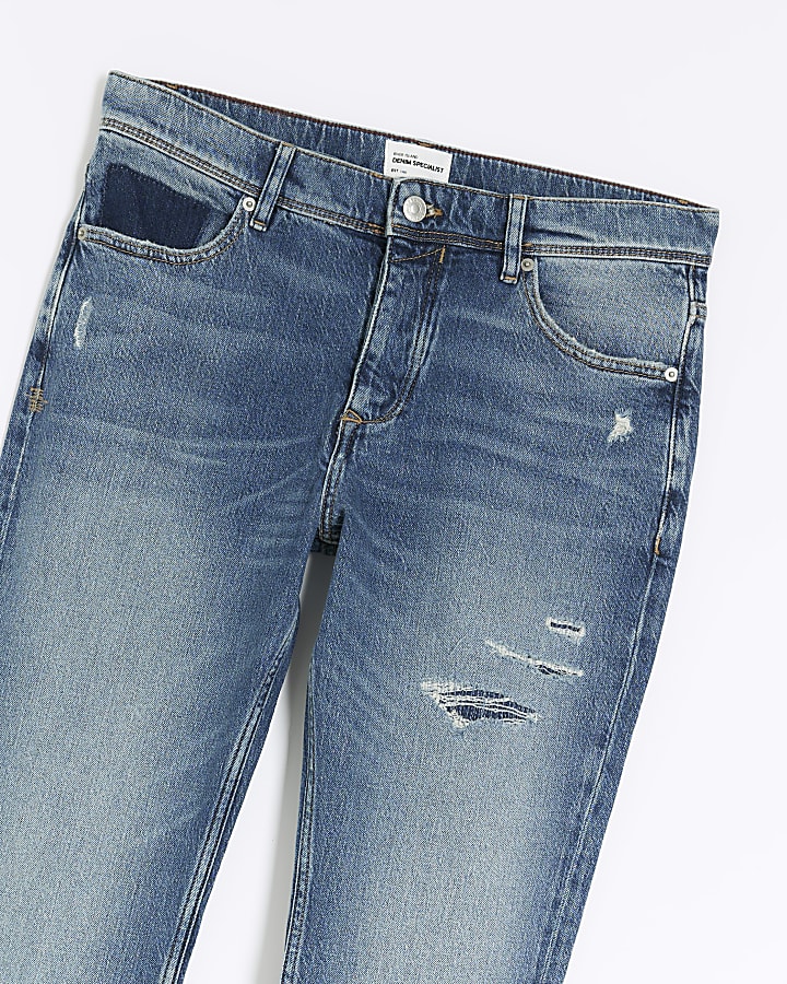 Blue Slim Fit Ripped Jeans