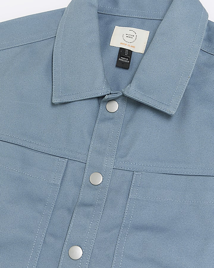 Blue regular fit popper front overshirt