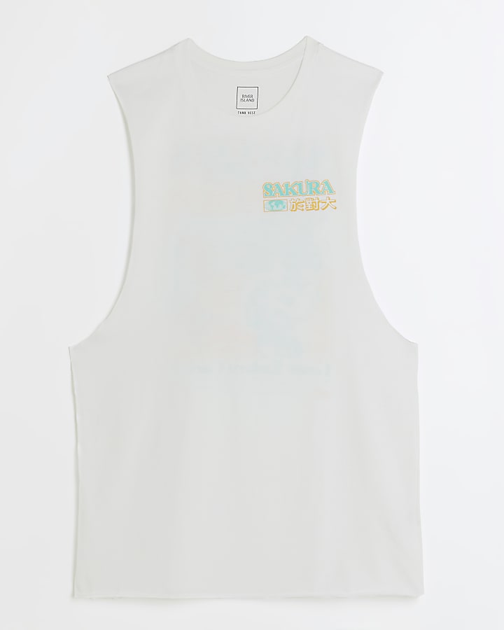 White regular fit Graphic print Tank top