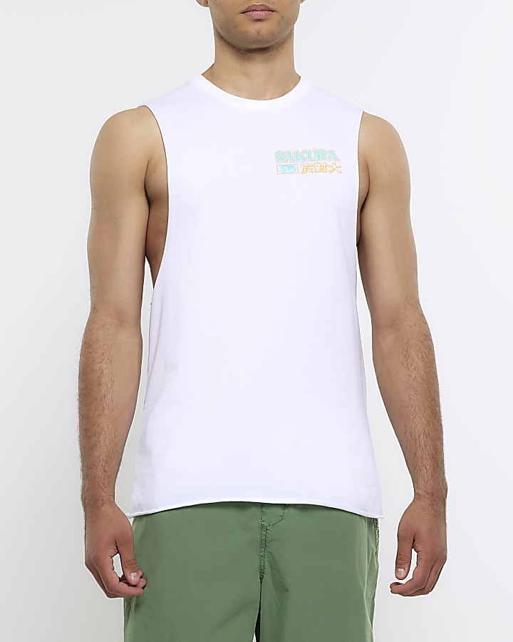 White regular fit Graphic print Tank top