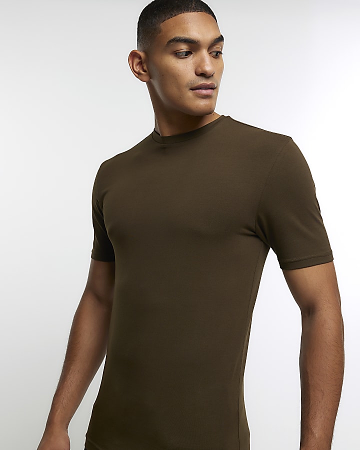 Khaki muscle fit t-shirt