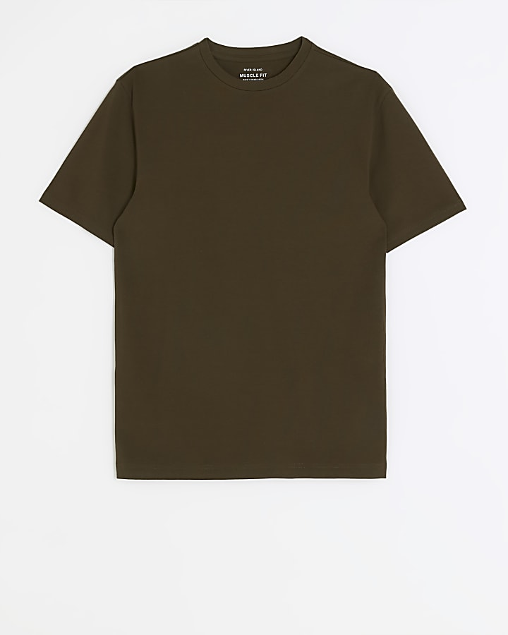 Khaki muscle fit t-shirt